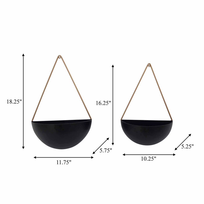 S/2 Metal Half Moon Wall Planters, Black - Al Rugaib Furniture