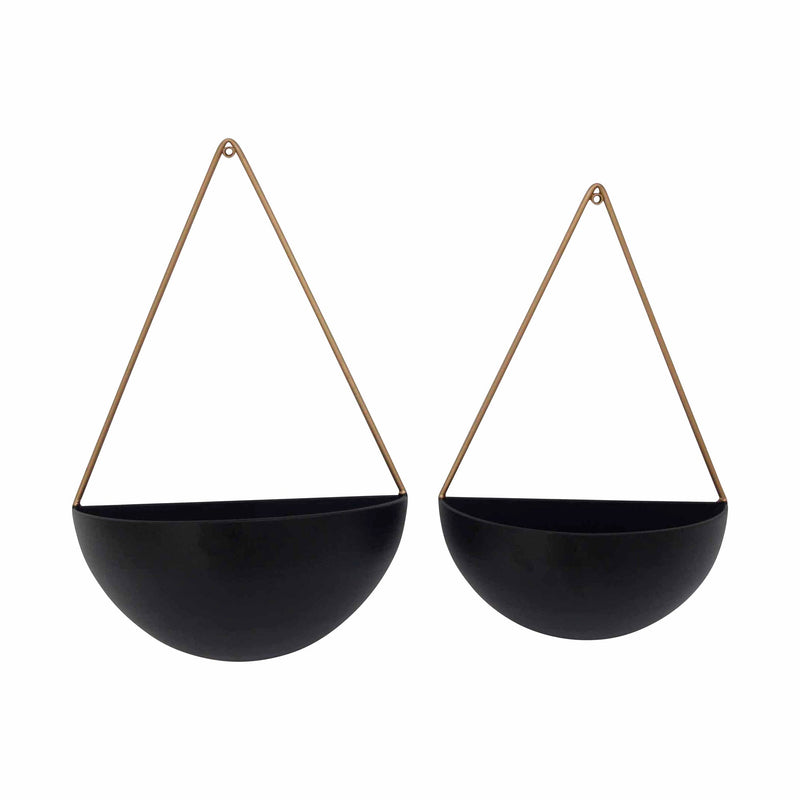 S/2 Metal Half Moon Wall Planters, Black - Al Rugaib Furniture