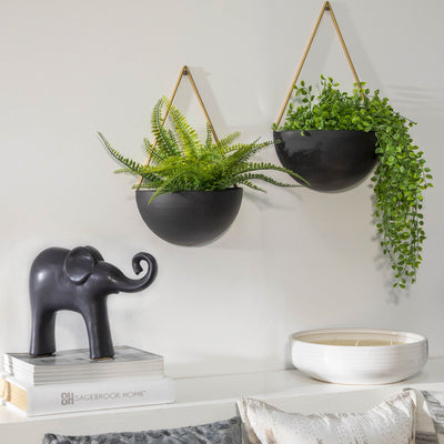 S/2 Metal Half Moon Wall Planters, Black - Al Rugaib Furniture