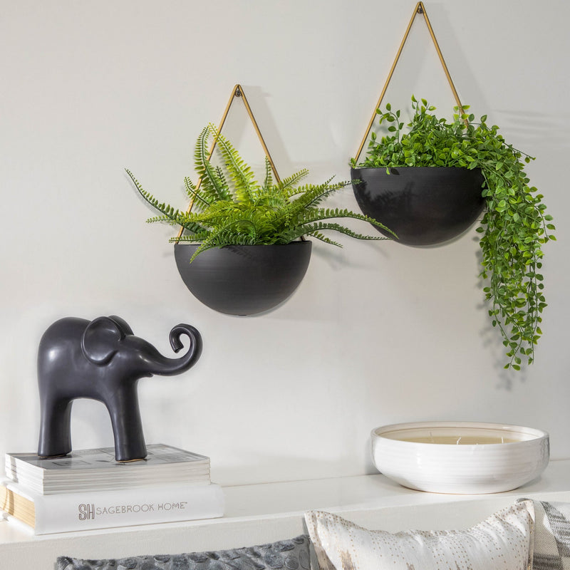 S/2 Metal Half Moon Wall Planters, Black - Al Rugaib Furniture