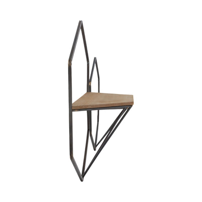 S/2 METAL / WOOD HEXAGON WALL SHELVES, BROWN - Al Rugaib Furniture