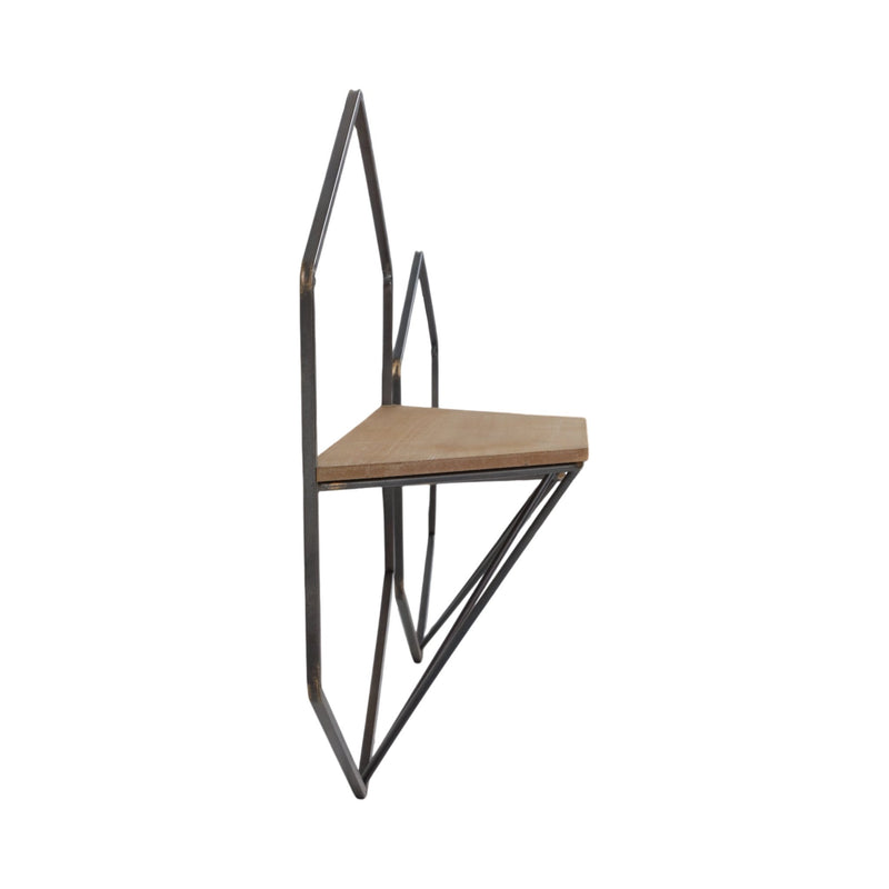 S/2 METAL / WOOD HEXAGON WALL SHELVES, BROWN - Al Rugaib Furniture