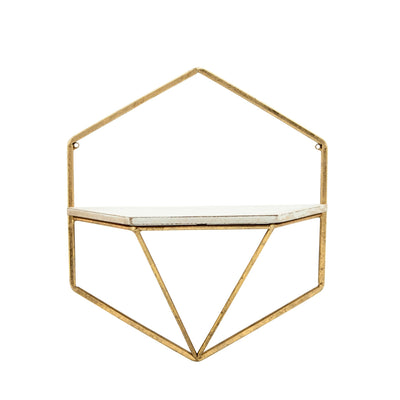 S/2 METAL / WOOD HEXAGON WALL SHELVES, GOLD/WHT - Al Rugaib Furniture