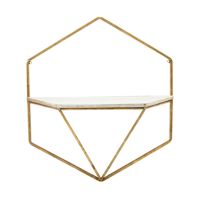 S/2 METAL / WOOD HEXAGON WALL SHELVES, GOLD/WHT - Al Rugaib Furniture