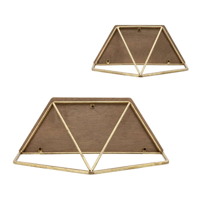 S/2 METAL / WOOD HEXAGON WALL SHELVES, GOLD/WHT - Al Rugaib Furniture