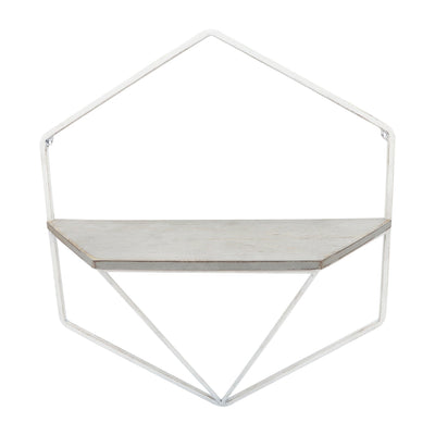 S/2 METAL / WOOD HEXAGON WALL SHELVES, WHT/GRAY - Al Rugaib Furniture