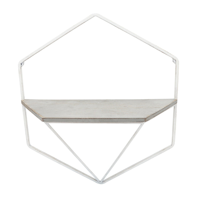 S/2 METAL / WOOD HEXAGON WALL SHELVES, WHT/GRAY - Al Rugaib Furniture