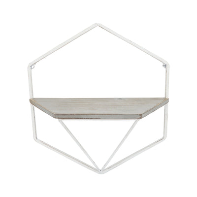 S/2 METAL / WOOD HEXAGON WALL SHELVES, WHT/GRAY - Al Rugaib Furniture