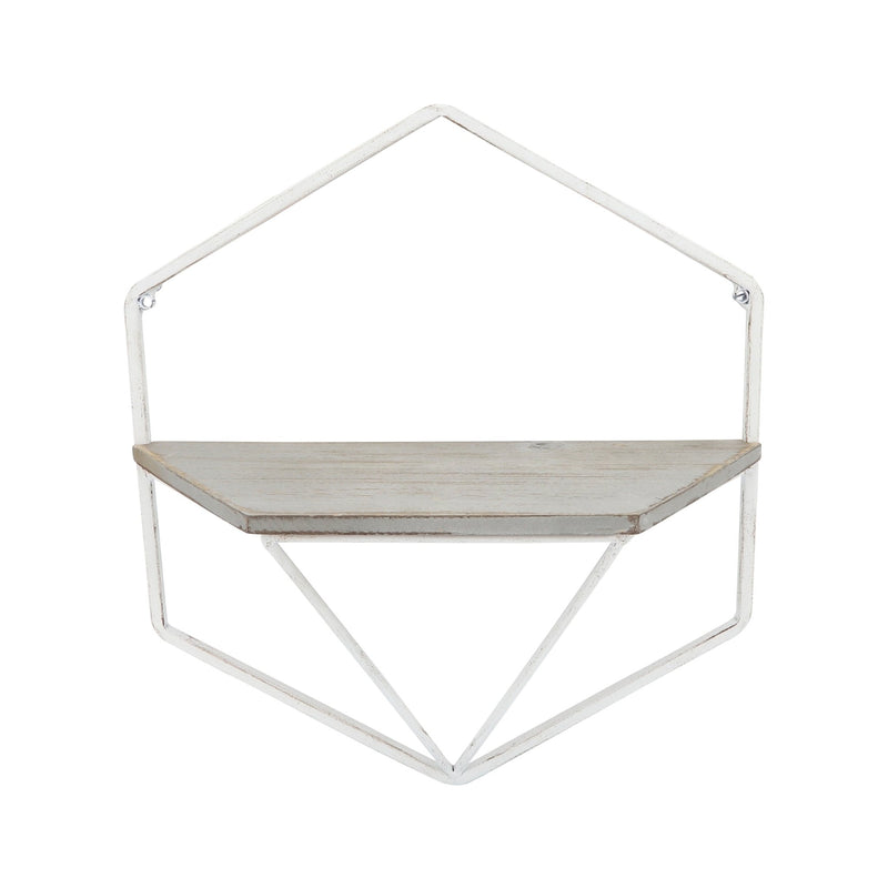 S/2 METAL / WOOD HEXAGON WALL SHELVES, WHT/GRAY - Al Rugaib Furniture