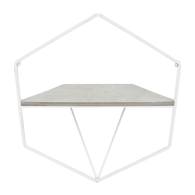 S/2 METAL / WOOD HEXAGON WALL SHELVES, WHT/GRAY - Al Rugaib Furniture