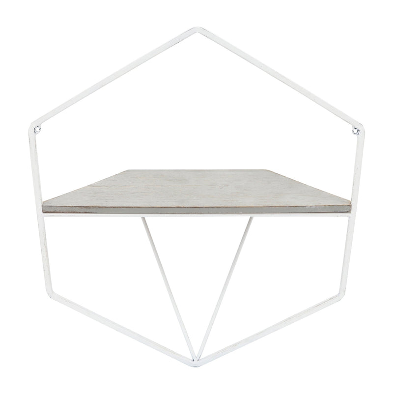 S/2 METAL / WOOD HEXAGON WALL SHELVES, WHT/GRAY - Al Rugaib Furniture