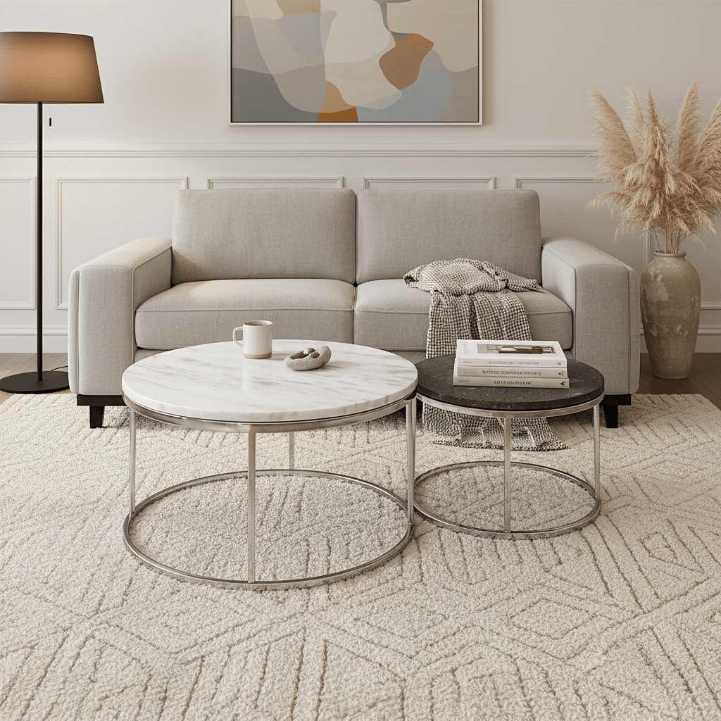 S/2 METAL/MARBLE COFFEE TABLE, SILVER Coffee Tables| Sagebrook Home