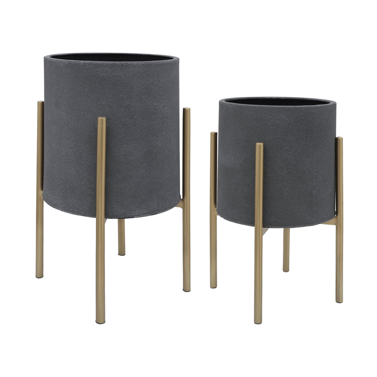 S/2 PLANTER ON METAL STAND, GRAY/GLD Outdoor Planters| Sagebrook Home