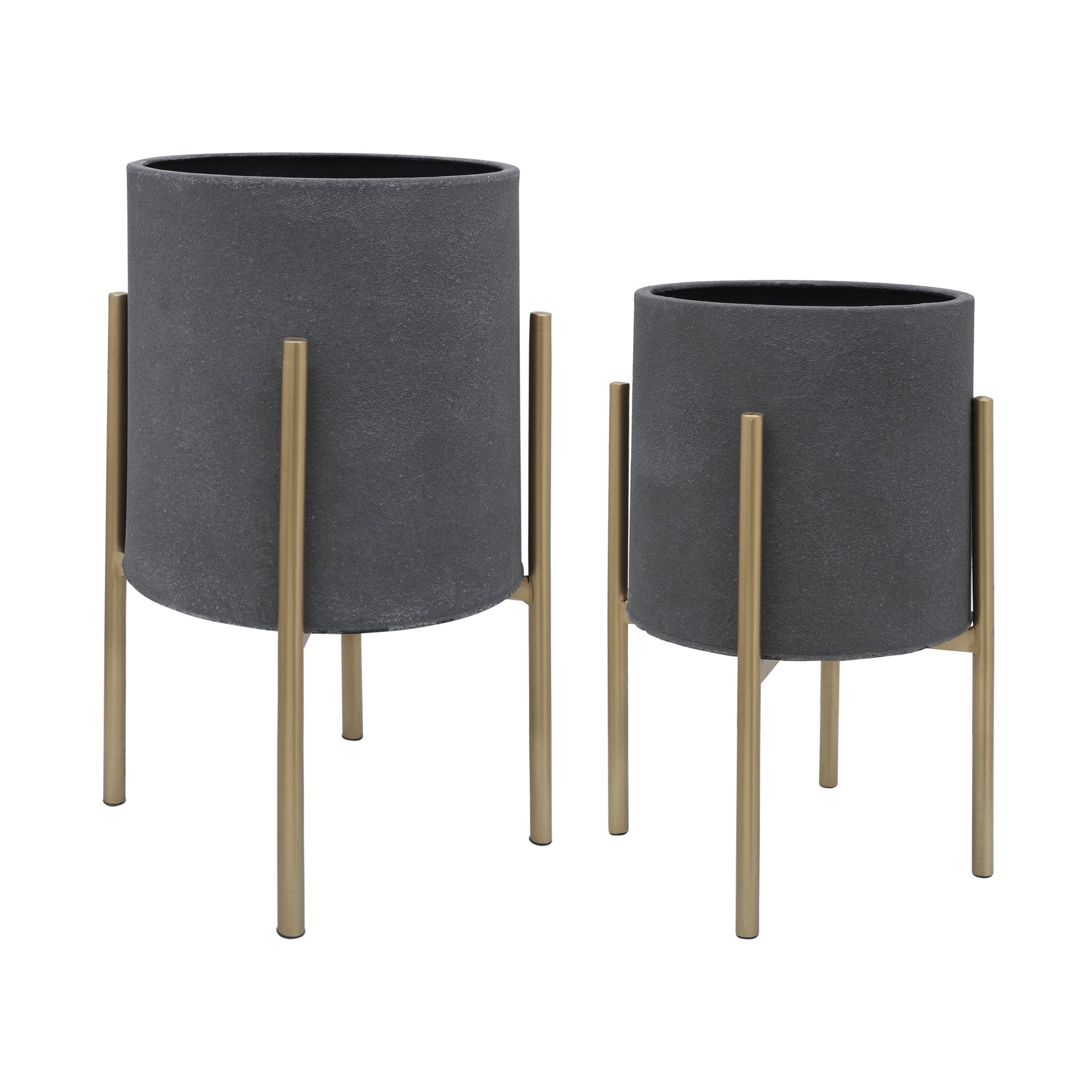 S/2 PLANTER ON METAL STAND, GRAY/GLD Outdoor Planters| Sagebrook Home