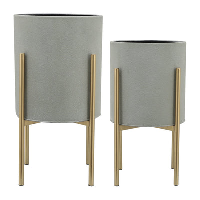 S/2 PLANTER ON METAL STAND, PUTTY/GLD - Al Rugaib Furniture