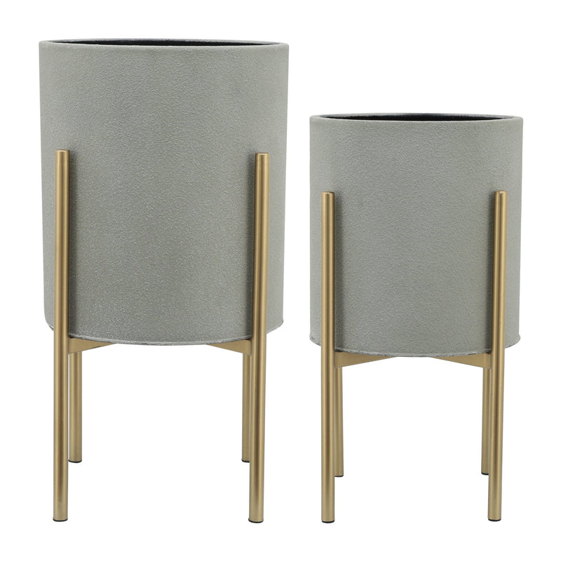 S/2 PLANTER ON METAL STAND, PUTTY/GLD - Al Rugaib Furniture