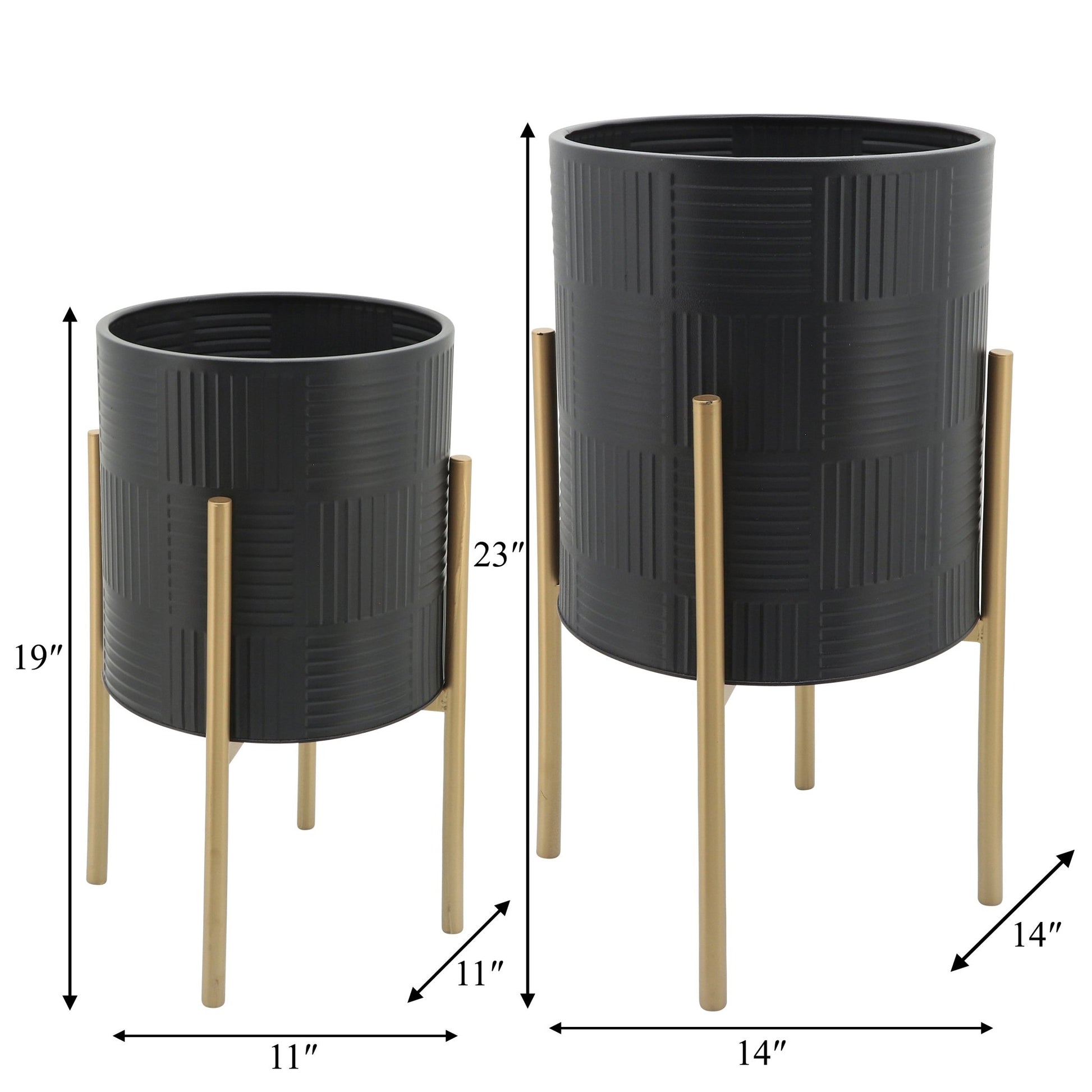 S/2 PLANTER W/ LINES ON METAL STAND, BLACK/GOLD Outdoor Planters| Sagebrook Home