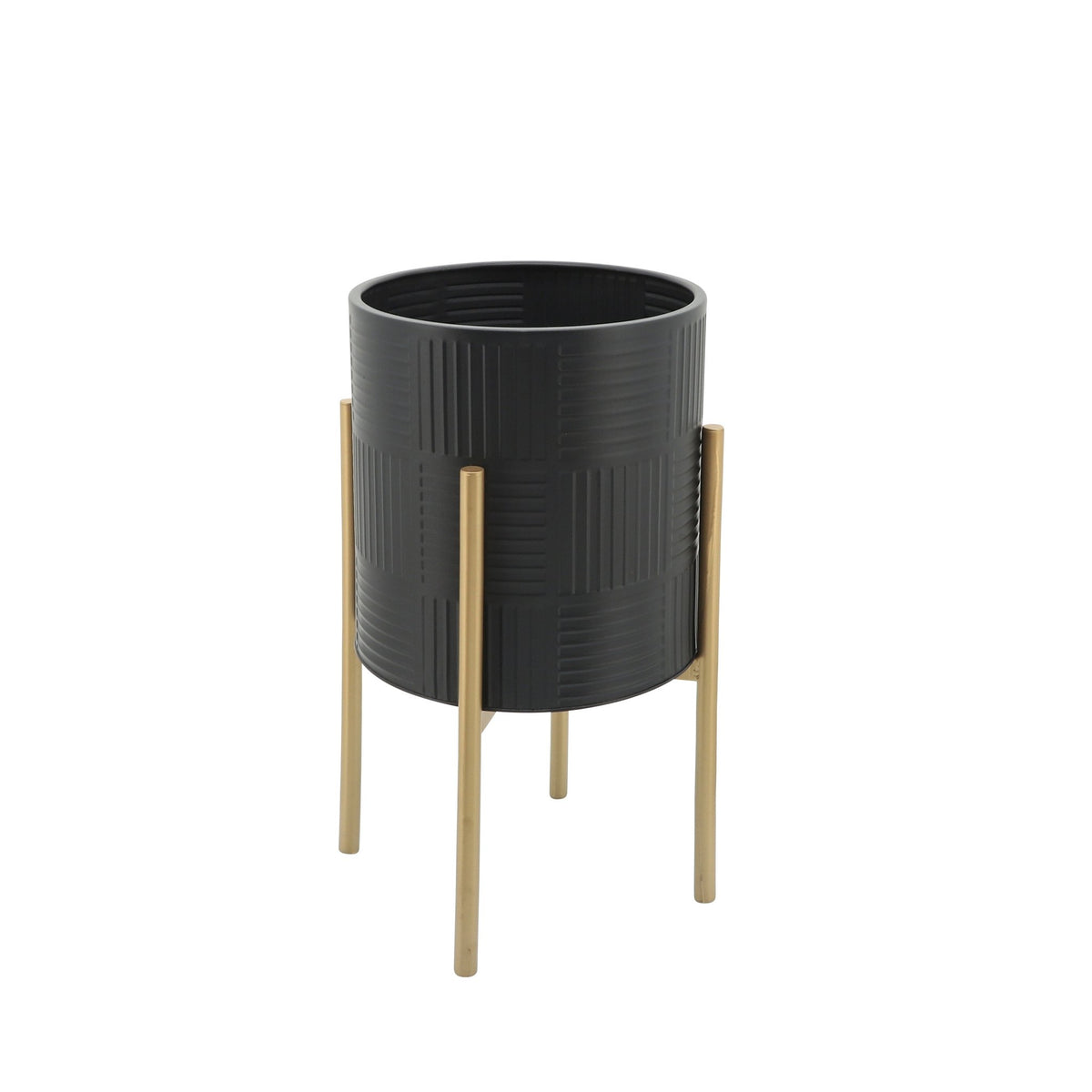 S/2 PLANTER W/ LINES ON METAL STAND, BLACK/GOLD Outdoor Planters| Sagebrook Home