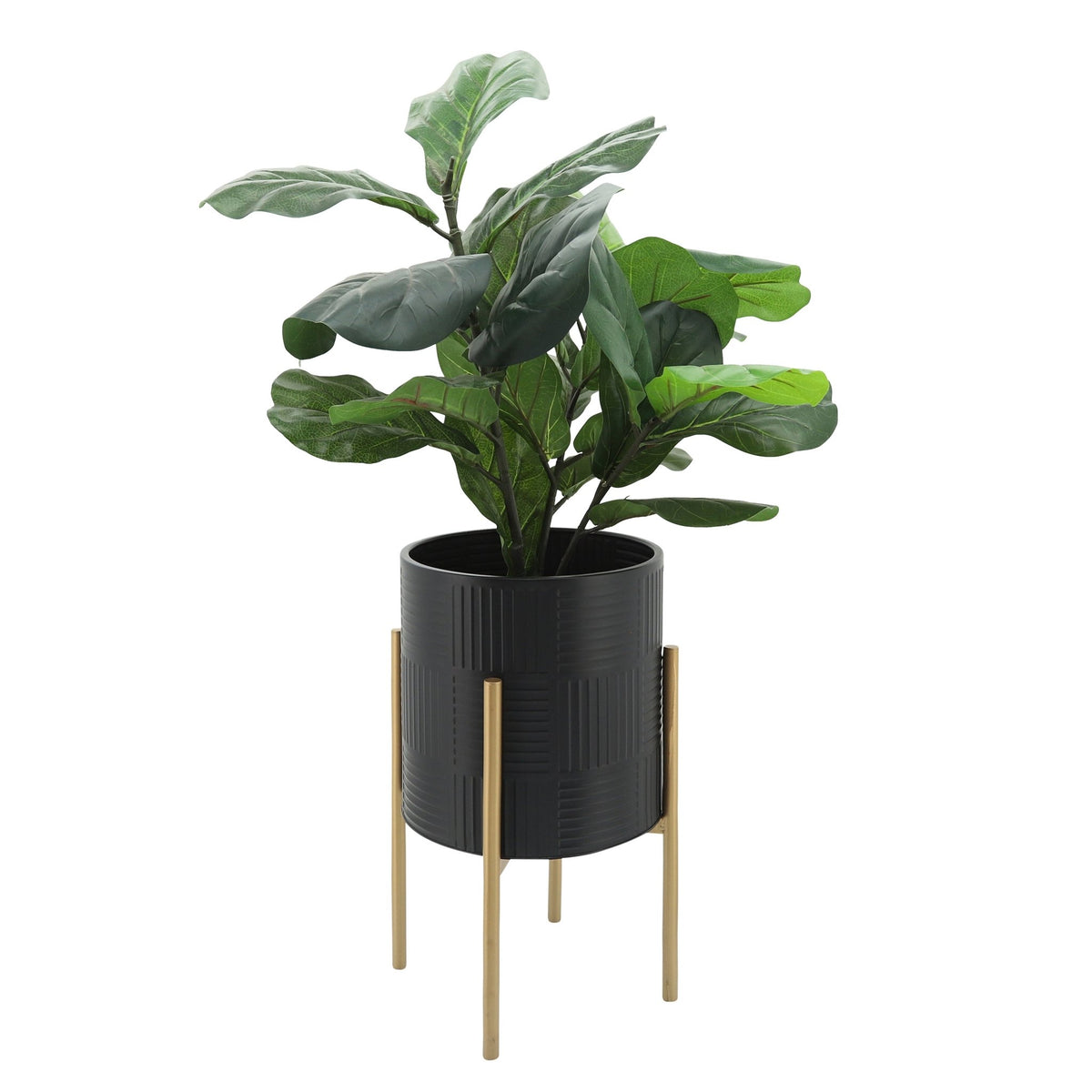 S/2 PLANTER W/ LINES ON METAL STAND, BLACK/GOLD Outdoor Planters| Sagebrook Home
