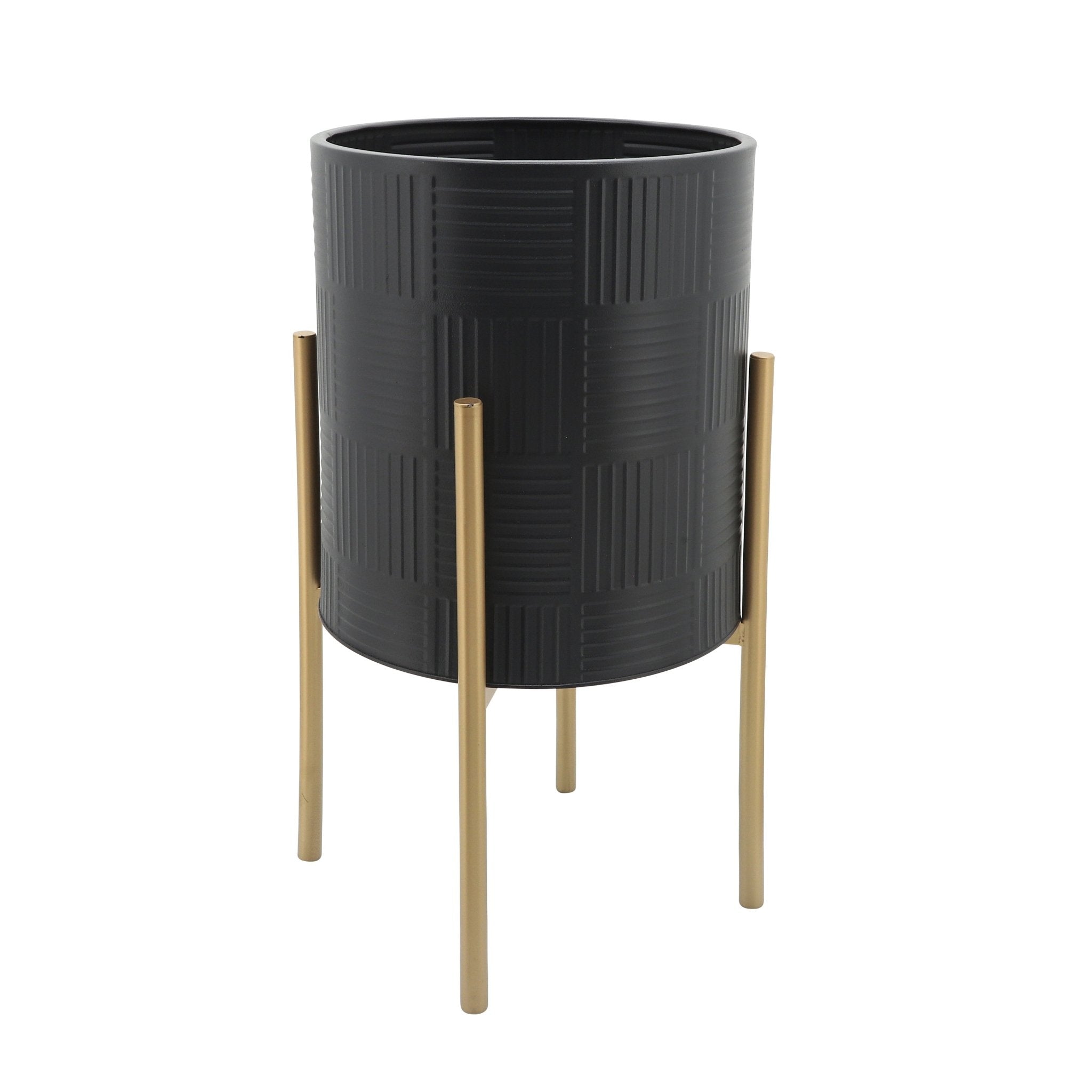 S/2 PLANTER W/ LINES ON METAL STAND, BLACK/GOLD Outdoor Planters| Sagebrook Home