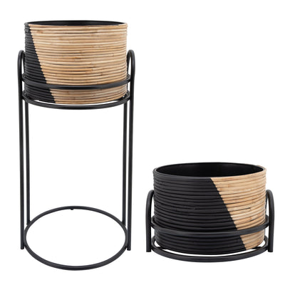 S/2 ROUND PLANTER STANDS, BLACK/BROWN - Al Rugaib Furniture
