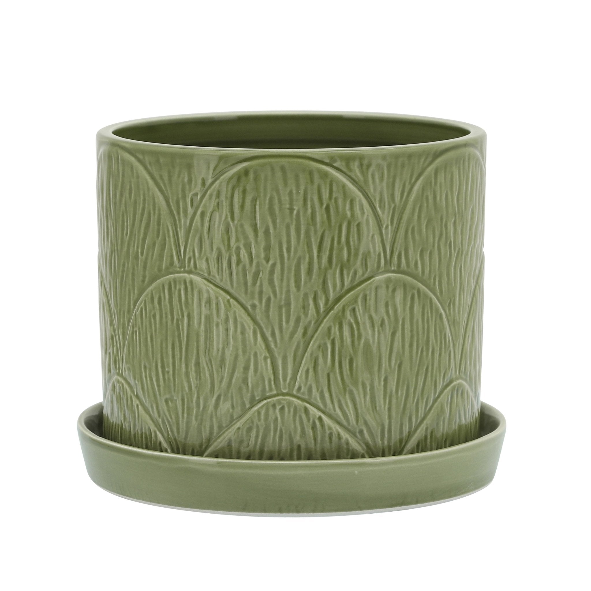 S/2 SHELL PLANTERS W/ SAUCER 6/8", GREEN Outdoor Planters| Sagebrook Home