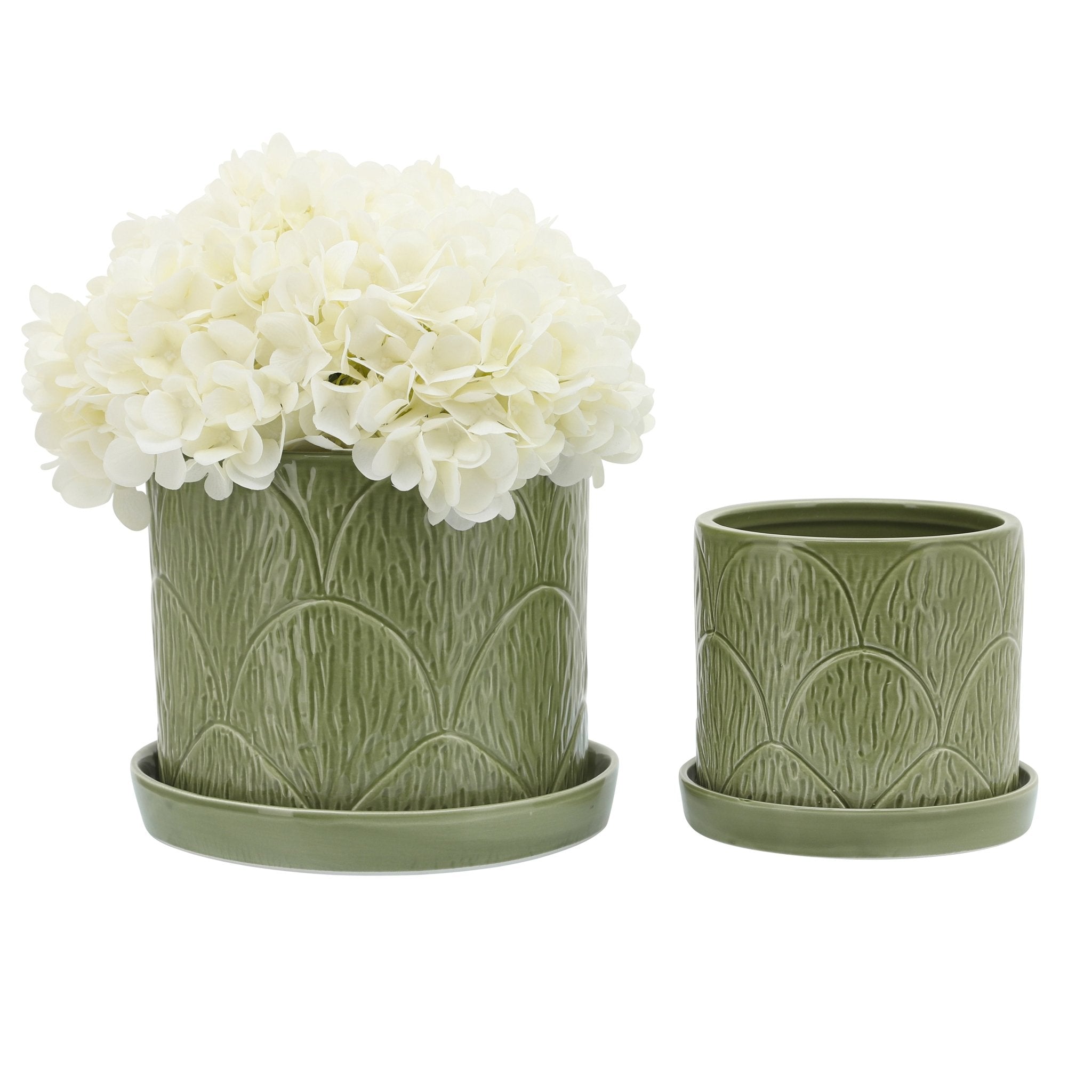 S/2 SHELL PLANTERS W/ SAUCER 6/8", GREEN Outdoor Planters| Sagebrook Home