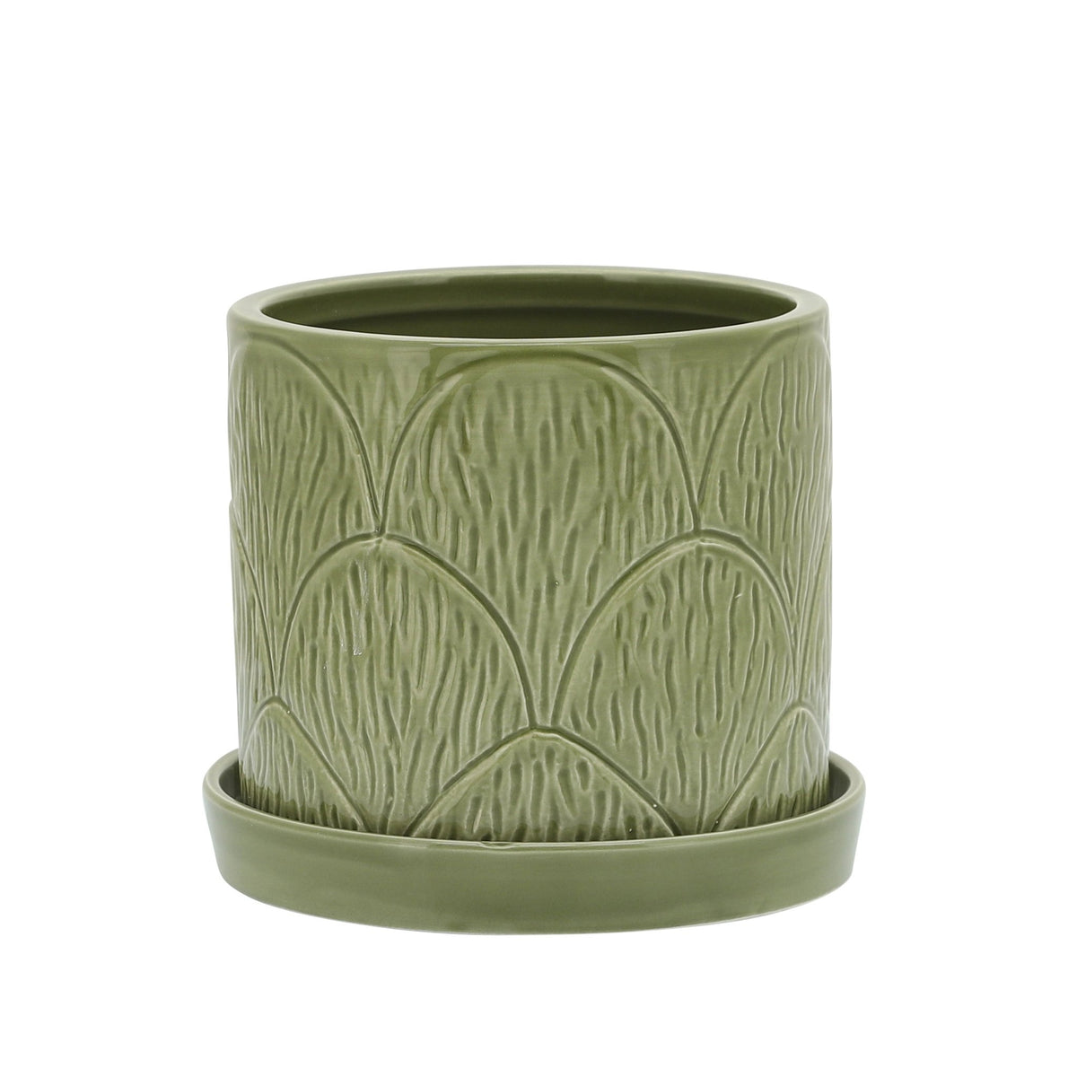 S/2 SHELL PLANTERS W/ SAUCER 6/8", GREEN Outdoor Planters| Sagebrook Home
