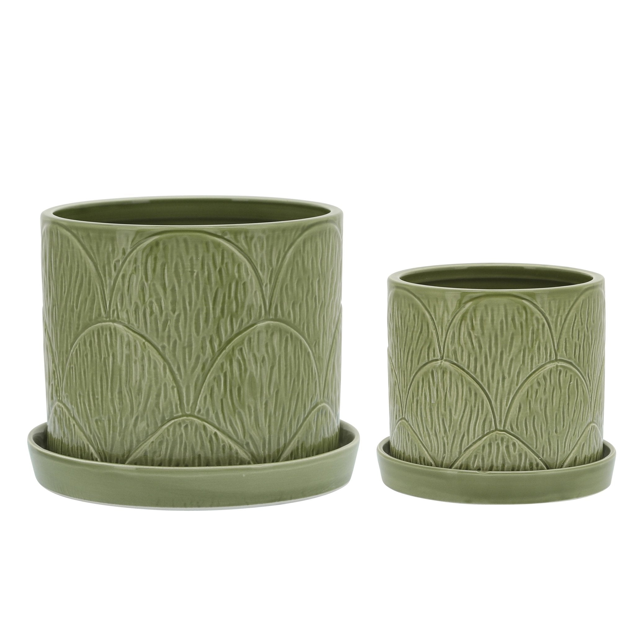 S/2 SHELL PLANTERS W/ SAUCER 6/8", GREEN Outdoor Planters| Sagebrook Home