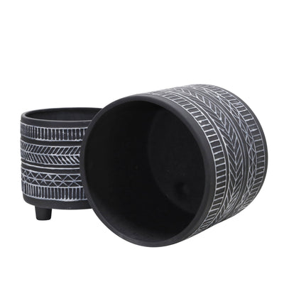 S/2 TRIBAL LOOK FOOTED PLANTER 6/8", BLACK - Al Rugaib Furniture
