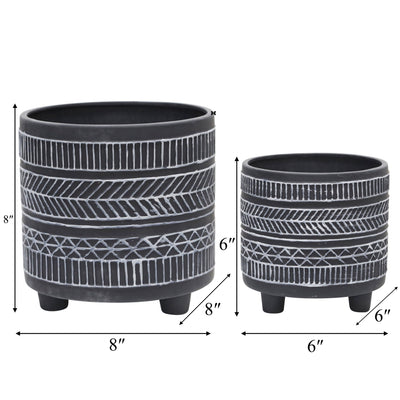 S/2 TRIBAL LOOK FOOTED PLANTER 6/8", BLACK - Al Rugaib Furniture