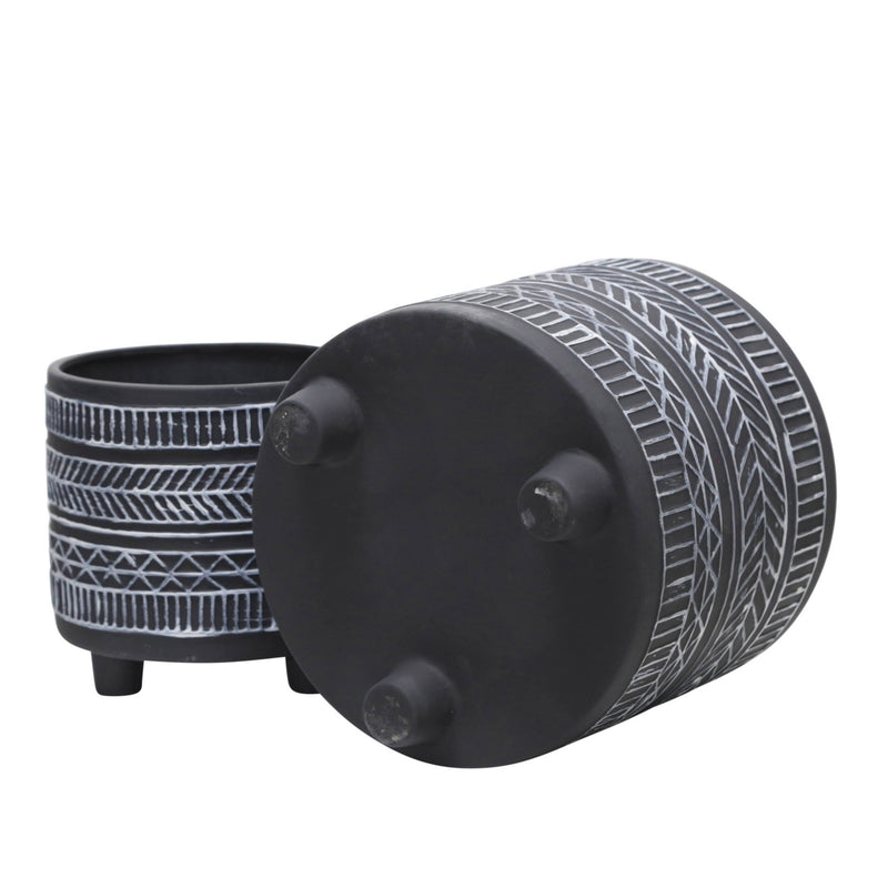 S/2 TRIBAL LOOK FOOTED PLANTER 6/8", BLACK - Al Rugaib Furniture