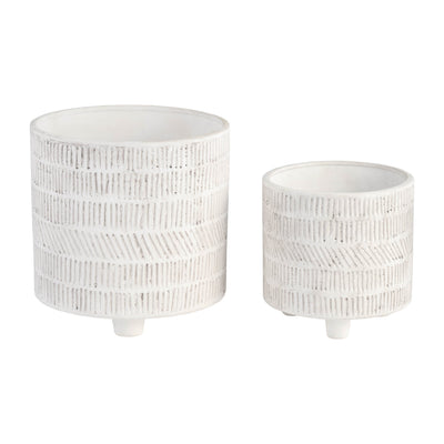 S/2 TRIBAL LOOK FOOTED PLANTER 6/8", IVORY - Al Rugaib Furniture