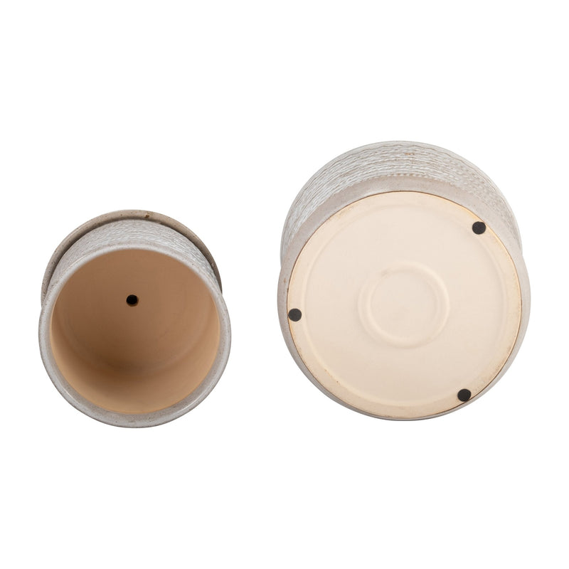 S/2 TRIBAL PLANTER 6/8" W/ SAUCER, BEIGE - Al Rugaib Furniture