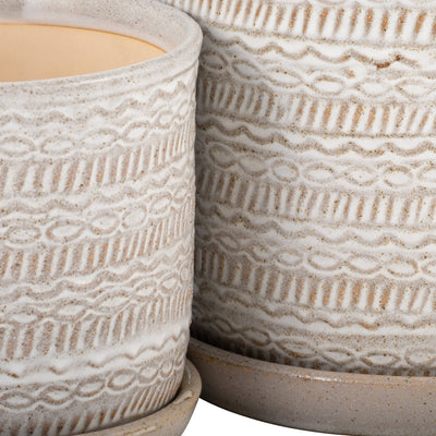 S/2 TRIBAL PLANTER 6/8" W/ SAUCER, BEIGE - Al Rugaib Furniture
