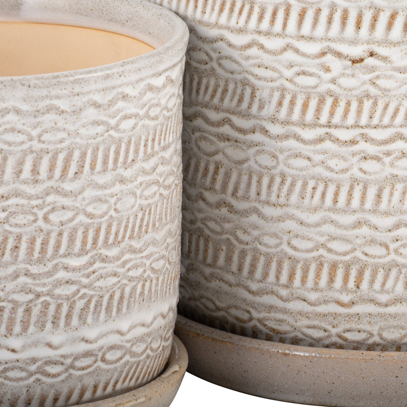 S/2 TRIBAL PLANTER 6/8" W/ SAUCER, BEIGE - Al Rugaib Furniture