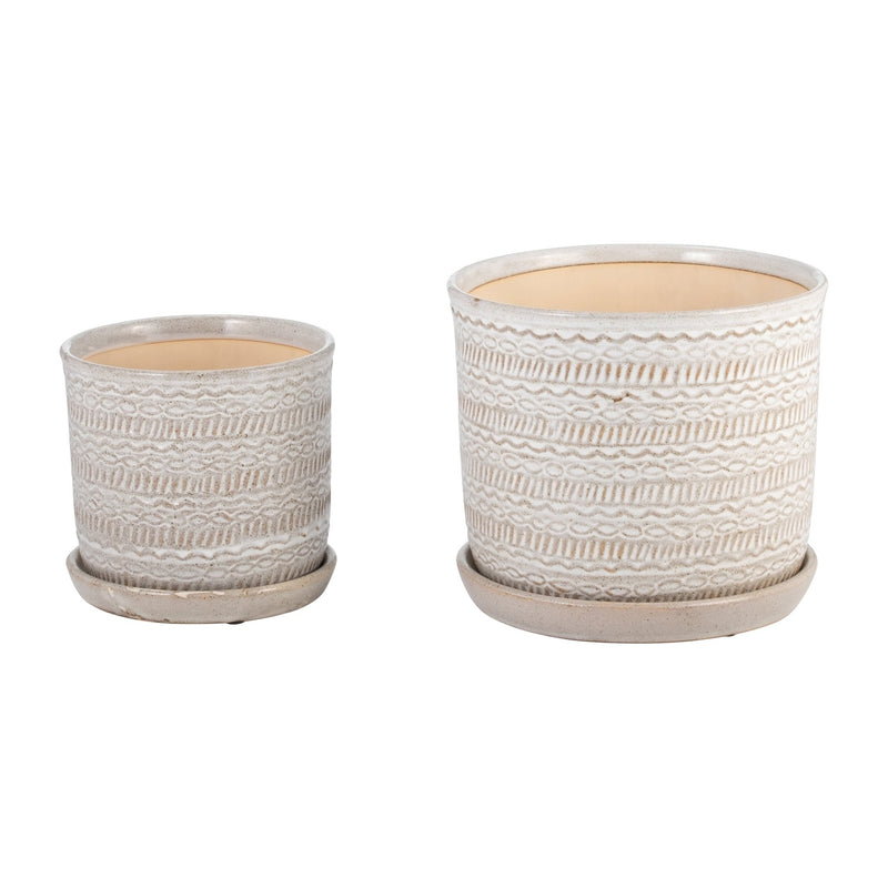 S/2 TRIBAL PLANTER 6/8" W/ SAUCER, BEIGE - Al Rugaib Furniture