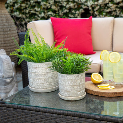 S/2 TRIBAL PLANTER 6/8" W/ SAUCER, BEIGE - Al Rugaib Furniture