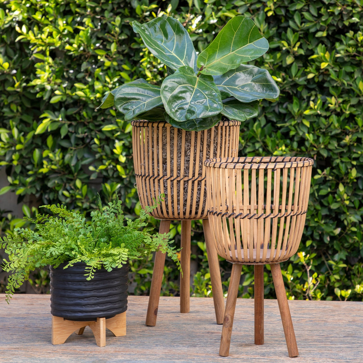 S/2 WICKER FOOTED PLANTERS 10/12", NATURAL Outdoor Planters| Sagebrook Home
