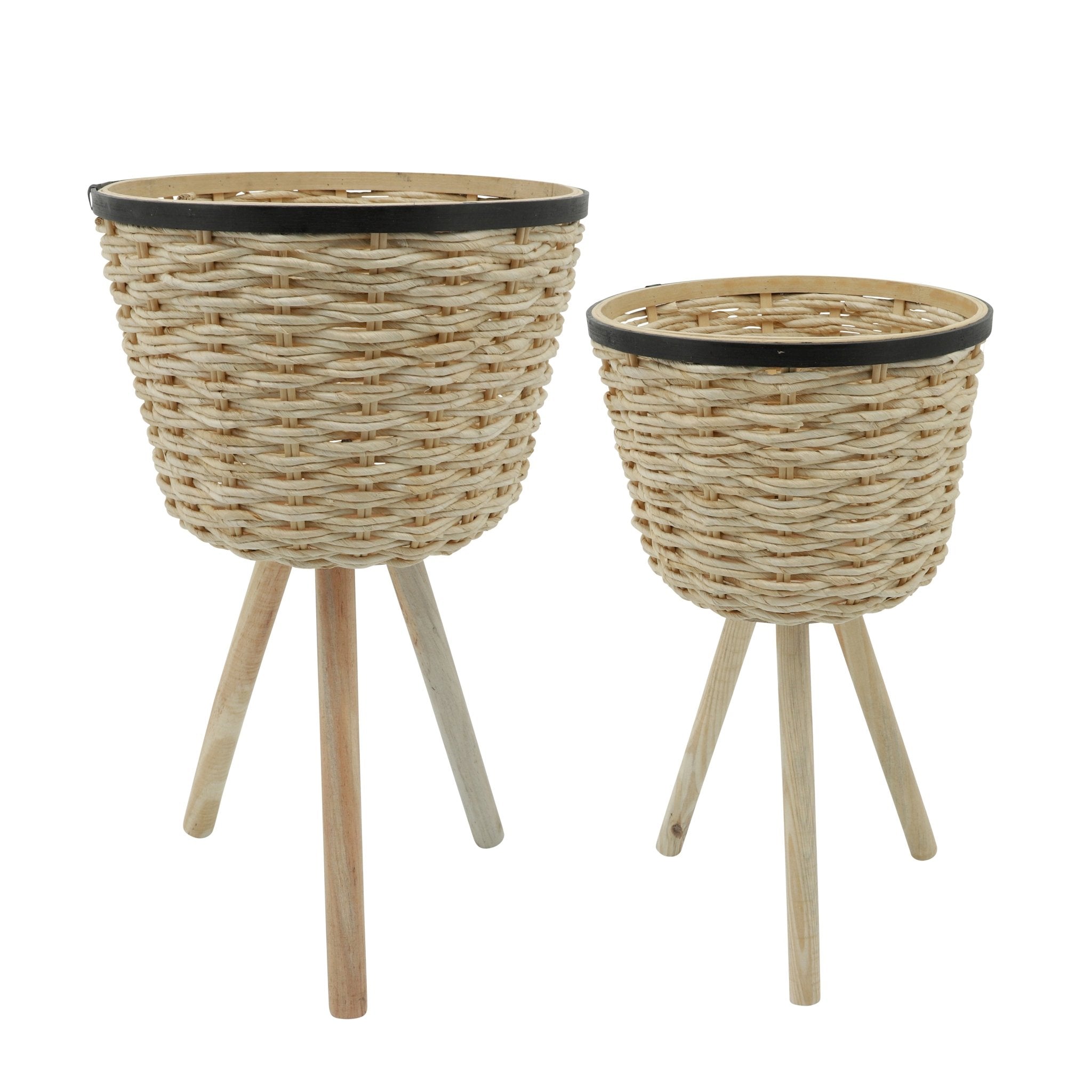 S/2 WICKER FOOTED PLANTERS, WHITE Outdoor Planters| Sagebrook Home