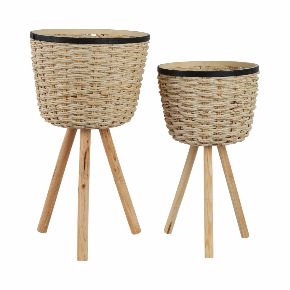 S/2 WICKER FOOTED PLANTERS, WHITE Outdoor Planters| Sagebrook Home