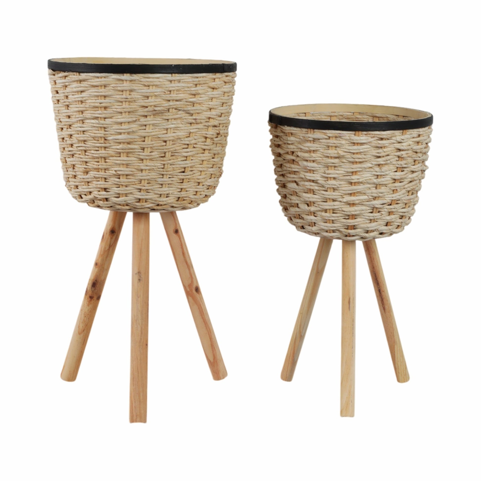 S/2 WICKER FOOTED PLANTERS, WHITE Outdoor Planters| Sagebrook Home