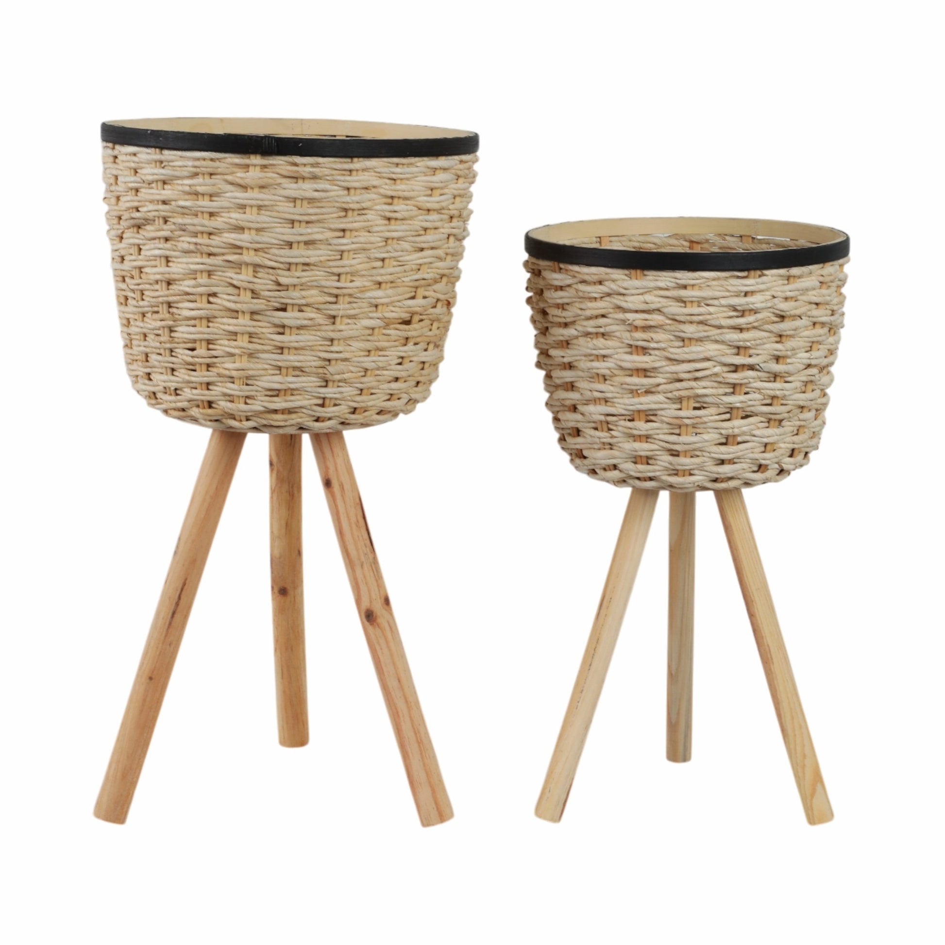S/2 WICKER FOOTED PLANTERS, WHITE Outdoor Planters| Sagebrook Home
