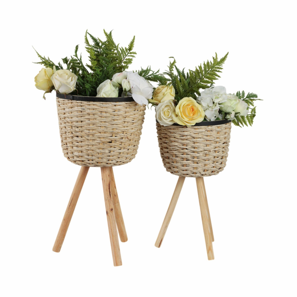 S/2 WICKER FOOTED PLANTERS, WHITE Outdoor Planters| Sagebrook Home