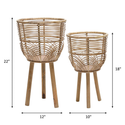 S/2 WICKER PLANTERS 10/12", NATURAL - Al Rugaib Furniture
