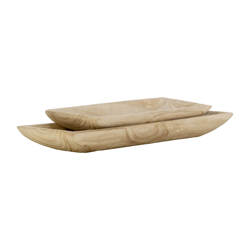 S/2 WOOD 15/20" RECTANGULAR TRAY, NATURAL - Al Rugaib Furniture