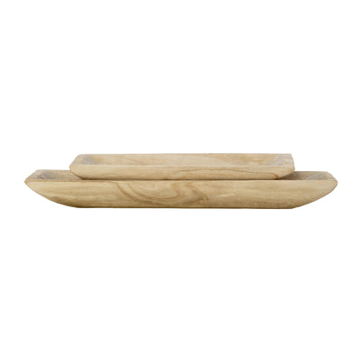 S/2 WOOD 15/20" RECTANGULAR TRAY, NATURAL - Al Rugaib Furniture