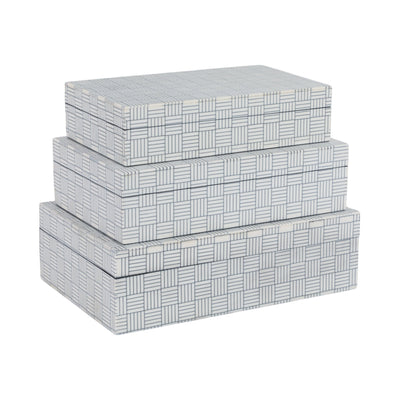 S/3 10/11/12" Checkerboard Etched Boxes, White/bla - Al Rugaib Furniture