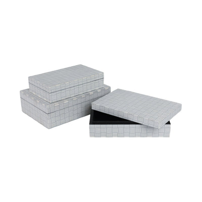 S/3 10/11/12" Checkerboard Etched Boxes, White/bla - Al Rugaib Furniture