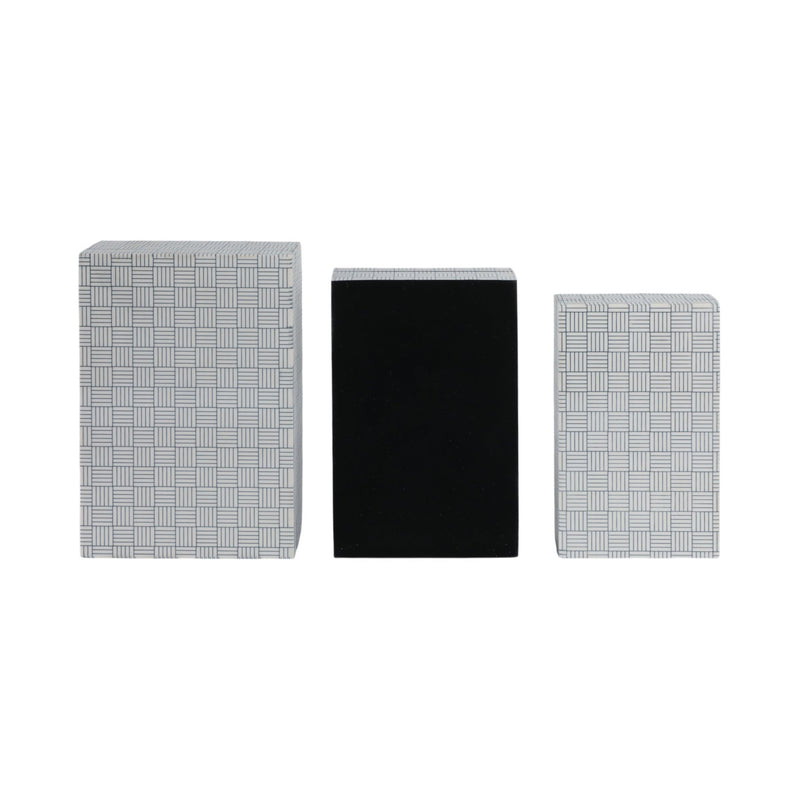 S/3 10/11/12" Checkerboard Etched Boxes, White/bla - Al Rugaib Furniture